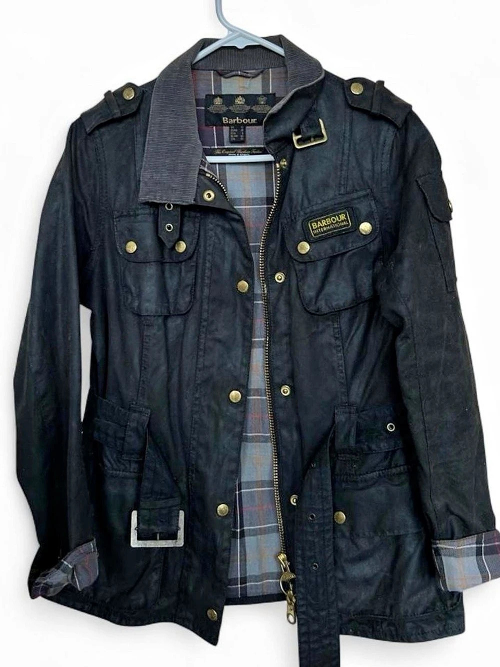 Barbour International Waxed Utility Jacket Black Size 8